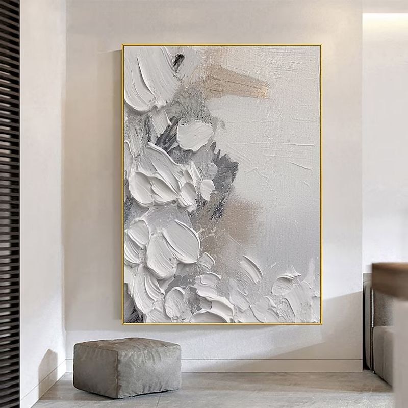 grijze en witte abstracte kunst handgemaakte olieverf op doek wabi sabi kunst aan de muur grijze minimalistische schilderkunst 3D getextureerde Acryl schilderij huis wand decor 2025 - $100.99 –P7