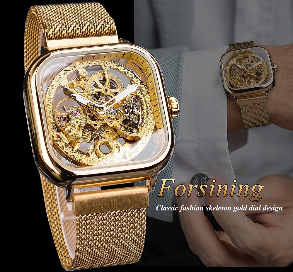 FORSINING Dames Heren mechanische horloges Luxe Grote wijzerplaat Modieus Zakelijk Skelet Automatisch opwindmechanisme Tourbillon Lichtgevend Teräs Horloge 2025 - $51.99 –P2