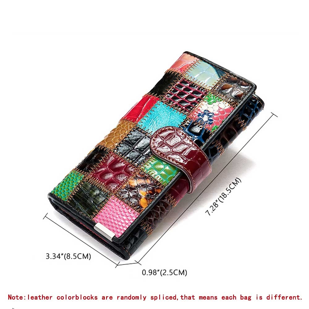 patchwork-lommebok i ekte skinn for kvinner, multikortholder med stor kapasitet, vintage lang clutch-lomme med glidelåslomme, tilgjengelig i 4 unike stiler 2026 - $26.99 –P1