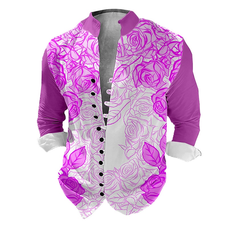 Homme Floral Chemise Chemise boutonnée manche longue Décontractées Usage quotidien Sortie Fin de semaine Printemps été Col Mao Imprimer Bouton bas Jaune Rose Claire Bleu Violet de 2025 ? $26.99 –P2