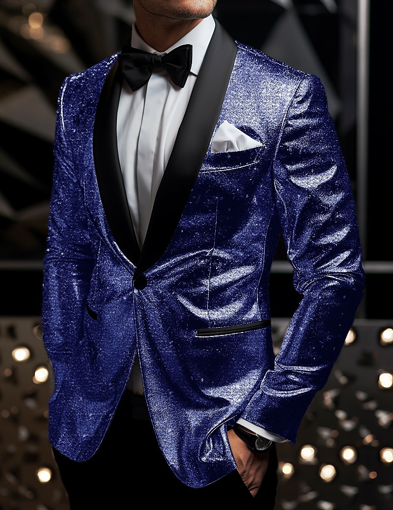 Herr Studenten Kavaj Företag Cocktailfest Bröllopsfest Mode Ledigt Vår & Höst Polyester Paljett Knappar Ficka Bekväm Enkelknäppt Blazer Silver Svart Vinröd Kungsblå 2025 - $66.99 –P5