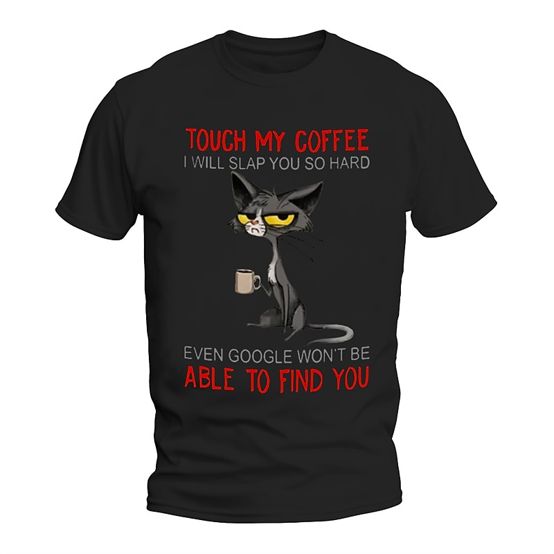 2025年 男性用面白いグランピーキャットコーヒーTシャツ - 私のコーヒーに触れないで！ユーモアグラフィックTシャツ  コレクション – $15.99 –P1