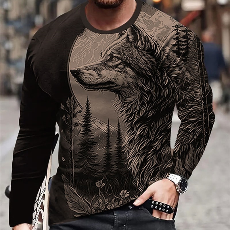 Men's Graphic Animal Wolf T Shirt Long Sleeve T shirt 3D Print Crew Neck Shirt Fashion Designer Casual Sports Outdoor Holiday Going out Blue Purple Brown Spring &  Fall Clothing Apparel S M L XL 2XL 2025 - $21.99 –P2