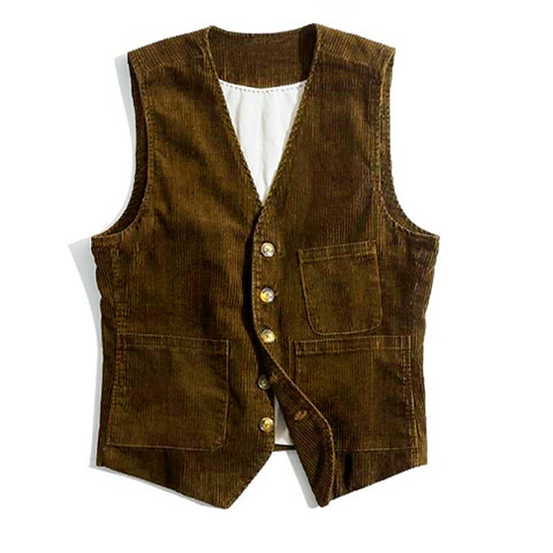Hombre Chaleco Ropa Cotidiana Vacaciones Noche Retro Antiguo Primavera & Otoño Botón Pana Cómodo Color sólido Botonadura Simple Escote en Pico Ajuste regular Negro Azul Marino Oscuro Verde Ejército 2025 - $45.99 –P3