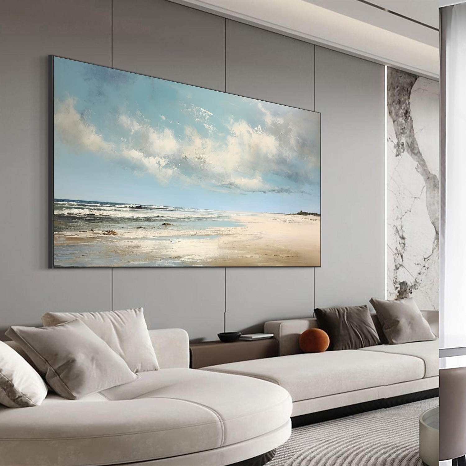 Handmade Oil Painting Canvas Wall Art Decor Original Blue Sky Abstract Scenery Painting for Home Decor With Stretched Frame/Without Inner Frame Painting 2025 - $158.99 –P1