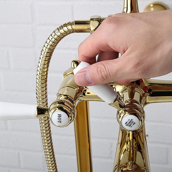 Badkraan - Retro vintage Galvanisch verzilveren Vrijstaand Keramische ventiel Bath Shower Mixer Taps 2026 - $845.49 –P6