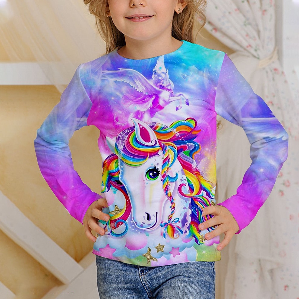 Mädchen 3D Schmetterling T-Shirt Langarm 3D-Druck Herbst Aktiv kinderkleidung 4-12 Jahre Regular Fit 2025 - $13.99 -P3