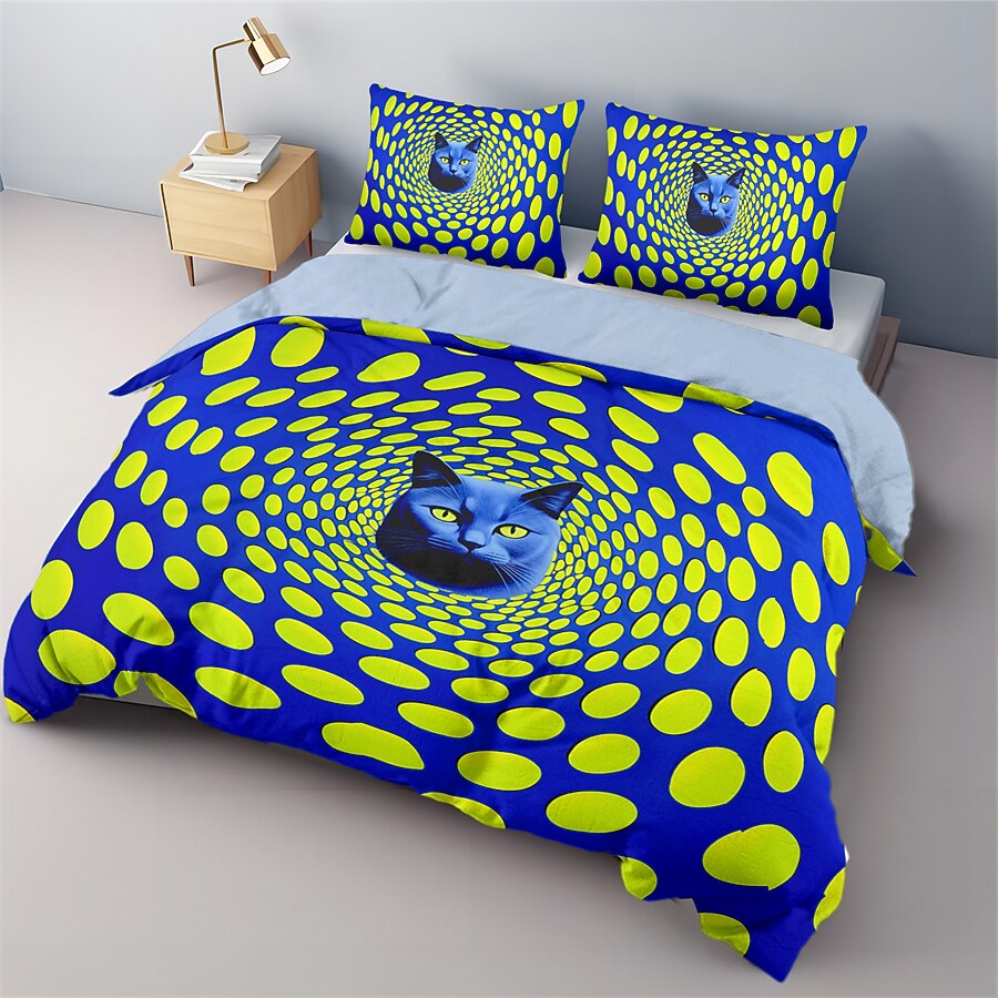 Set copripiumino in cotone 100% linee fluide modello gatto set consolatore morbido set biancheria da letto di lusso in 3 pezzi decorazioni per la casa regalo biancheria da letto crepuscolare re del 2025 a $30.99 –P6