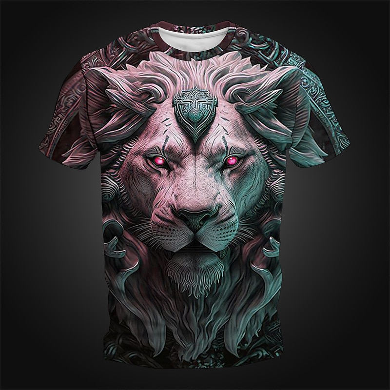 Herren Graphic Tier Löwe T Shirt Kurzarm T-Shirt 3D-Druck Rundhalsausschnitt Hemd Täglich Designer Retro Vintage Sports Outdoor Festtage Ausgehen Blau Rot Rosenrot Frühling Sommer Bekleidung S M L XL 2025 - $17.99 –P3