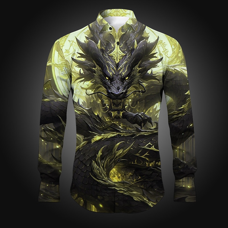 Homme Dragon Chemise Chemise boutonnée manche longue Abstrait Usage quotidien Sortie Printemps été Col rabattu Imprimer Bouton bas Rouge Pourpre Bleu Vert foncé Violet de 2025 ? $26.99 –P2