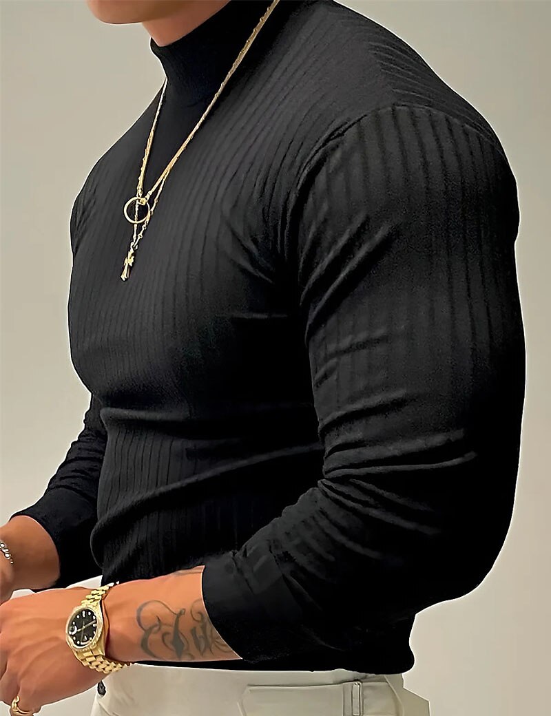 Per uomo Maglietta Maglietta a Maglia Camicia a Maniche Lunghe Manica Lunga Dolcevita Primavera & Autunno Semplice Striscia di Fossa Moda Designer Essenziale Vacanza Streetwear Uscire Nero Bianco del 2026 a $21.99 –P6