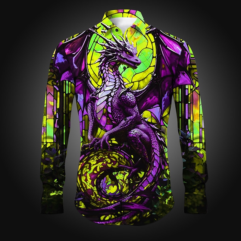 Homme Dragon Chemise Chemise boutonnée manche longue Abstrait Usage quotidien Sortie Printemps été Col rabattu Imprimer Bouton bas Jaune Rouge Bleu Violet Orange de 2025 ? $26.99 –P6