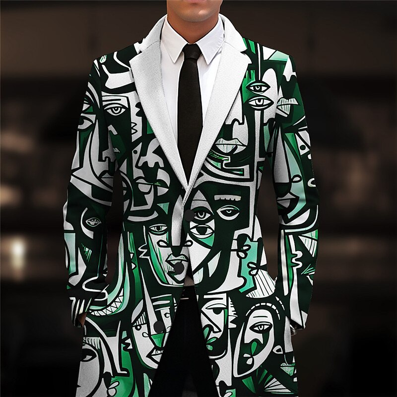 Abstract Business Artistic Men's Coat Work Wear to work Going out Fall & Winter Turndown Long Sleeve Black Purple Green S M L Polyester Weaving Jacket 2024 - $45.99 –P2