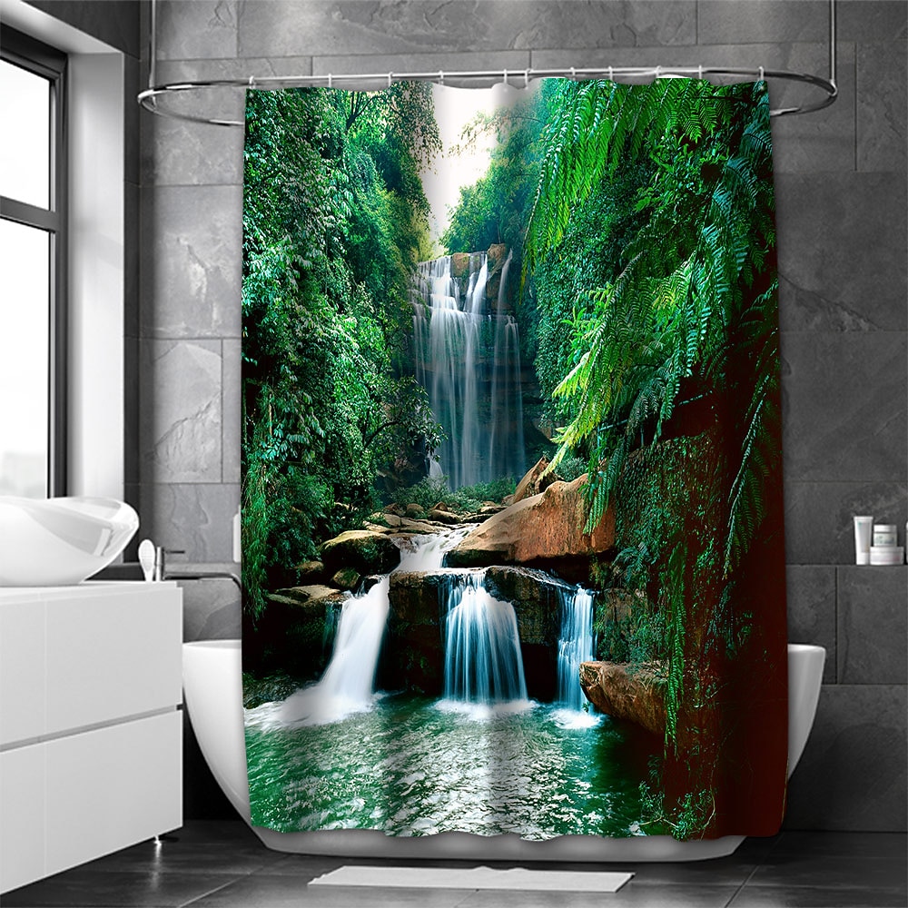 Dusjforheng med kroker 180 cm*180 cm (70"*70") polyester vaskbar vanntett mønster baderom badekar dekor rustikk bondegård tre vintage låve 2026 - $28.99 –P2