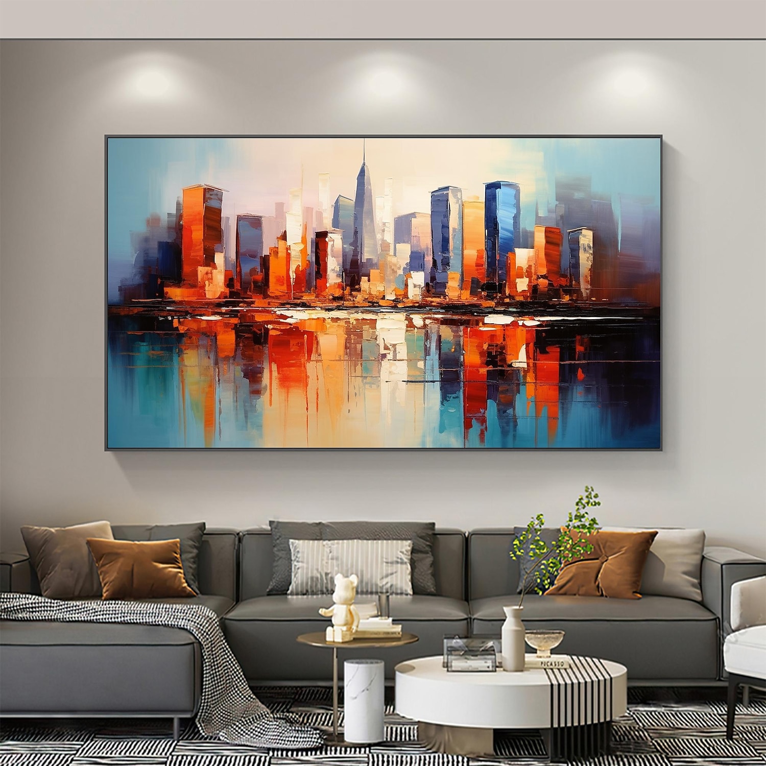 Handmade Original City Landscape Oil Painting On Canvas Wall Art Decor Coastal Building Painting for Home Decor With Stretched Frame/Without Inner Frame Painting 2025 - $147.99 –P5