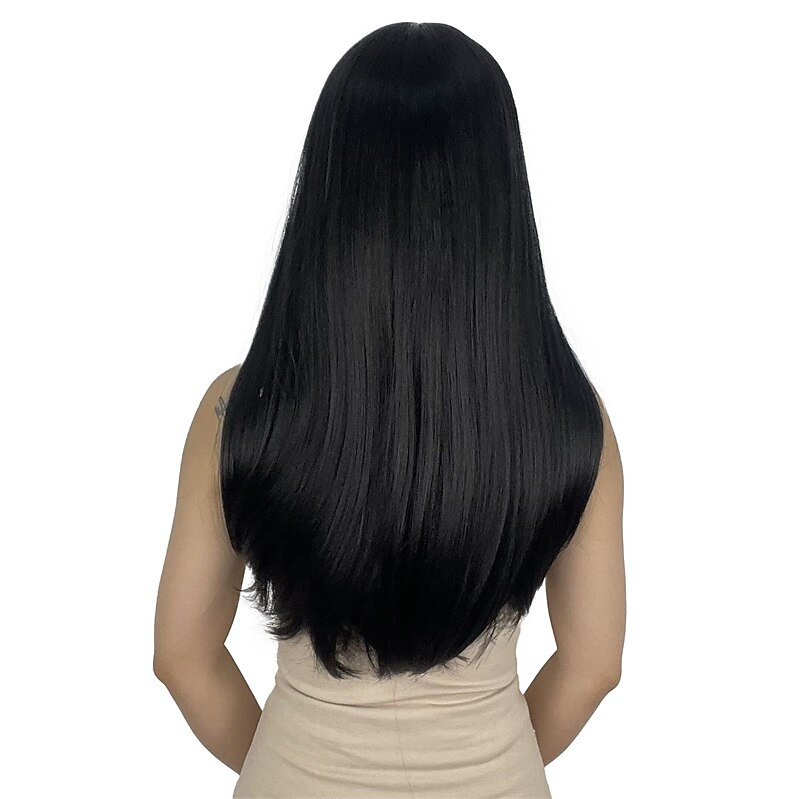 parrucche nere per donna parrucca lunga diritta con frangia parrucche di capelli neri parrucca sintetica da donna resistente al calore per l'uso quotidiano nelle feste 22 pollici del 2025 a $23.99 –P3