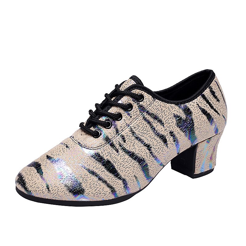 Women's Glitter Dance Shoes with Animal Print, Lace-Up Design, and Comfortable Low Heels for Ballroom, Latin, or Party 2025 - $34.99 –P11