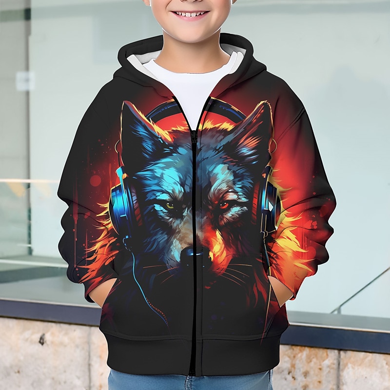 Carnaval Jongens 3D Wolf Trui met capuchon Jas Overkleding Lange mouw Herfst Winter Actief Streetwear Stoer Polyester Kinderen 3-12 jaar Rits Straat Dagelijks Normale pasvorm 2025 - $18.49 –P5