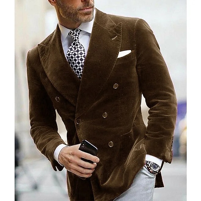 Men's Blazer Jacket Closure collar Fashion Casual Solid Colored Black Burgundy Royal Blue Slim Fit Double Breasted Six-buttons 2025 - $75.99 –P4