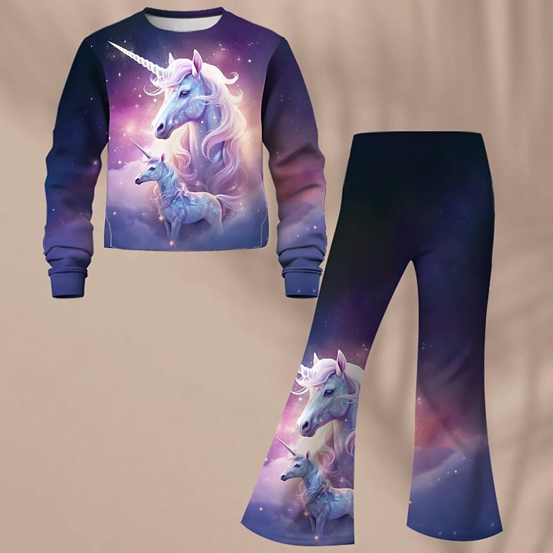 Fete 3D Inorog Set hanorac și pantaloni evazați Manșon Lung Tipărire 3D Primăvară Toamnă Activ Modă Zilnic Copii 3-12 ani Stil Nautic În aer liber Vacanță Dată Fit regulat 2025 - $20.99 –P2