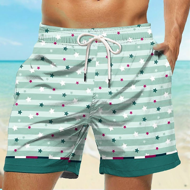 Homens Listra Flor Shorts de Natação Bermuda de Surf Calção de Banho Cintura Média Havaiana Casual Feriado Praia Com Cordão com forro de malha Cintura elástica Designer Roupa de 2025 por $17.99 –P4