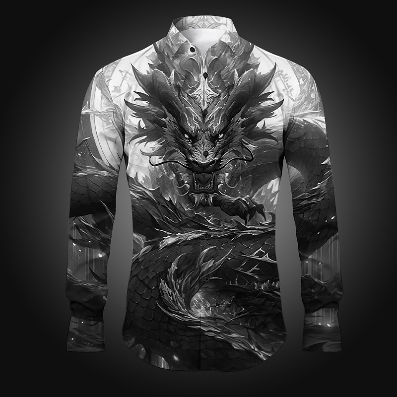 Homme Dragon Chemise Chemise boutonnée manche longue Abstrait Usage quotidien Sortie Printemps été Col rabattu Imprimer Bouton bas Rouge Pourpre Bleu Vert foncé Violet de 2025 ? $26.99 –P8