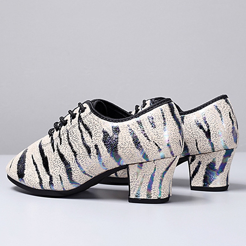 Women's Glitter Dance Shoes with Animal Print, Lace-Up Design, and Comfortable Low Heels for Ballroom, Latin, or Party 2025 - $34.99 –P10