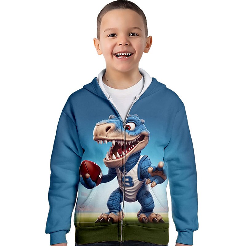 Jungen 3D Karikatur Dinosaurier Fußball Kapuzenshirt Mantel Oberbekleidung Langarm Herbst Winter Aktiv Strassenmode Cool Polyester kinderkleidung 3-12 Jahre Reissverschluss Strasse Täglich Regular Fit 2025 - $18.49 –P2