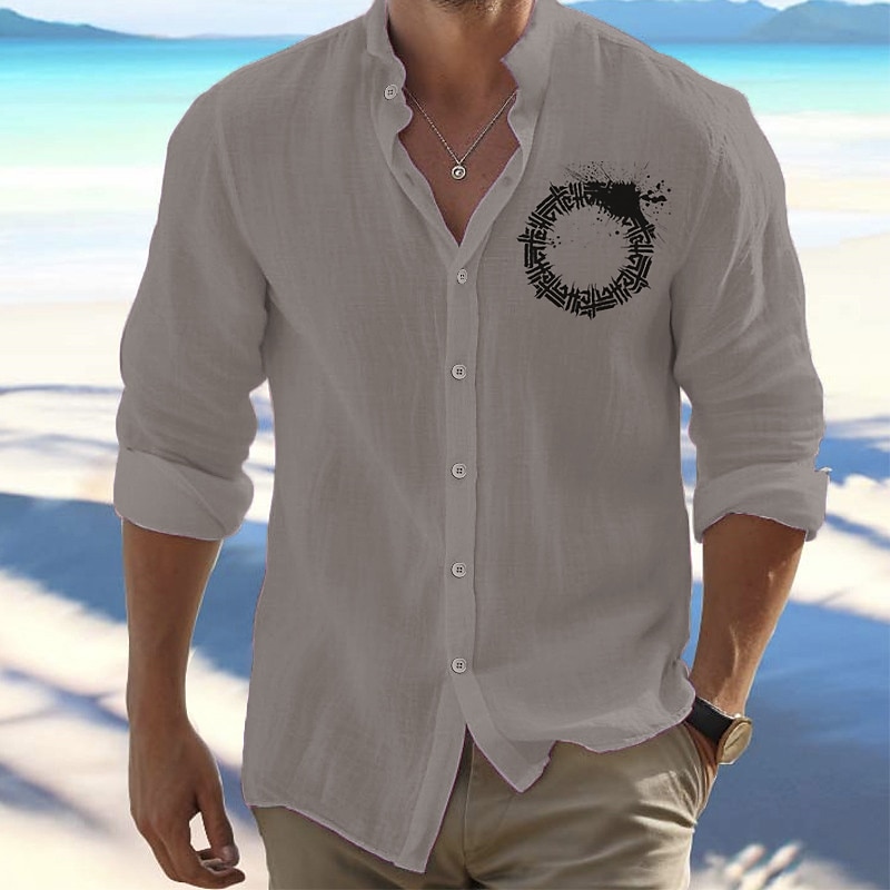 Men's Shirt Beach Shirt Button Up Shirt Viking Outdoor Vacation Black White Orange Light Grey Long Sleeve Standing Collar Spring &  Fall Clothing Apparel Print 2025 - $25.99 –P3