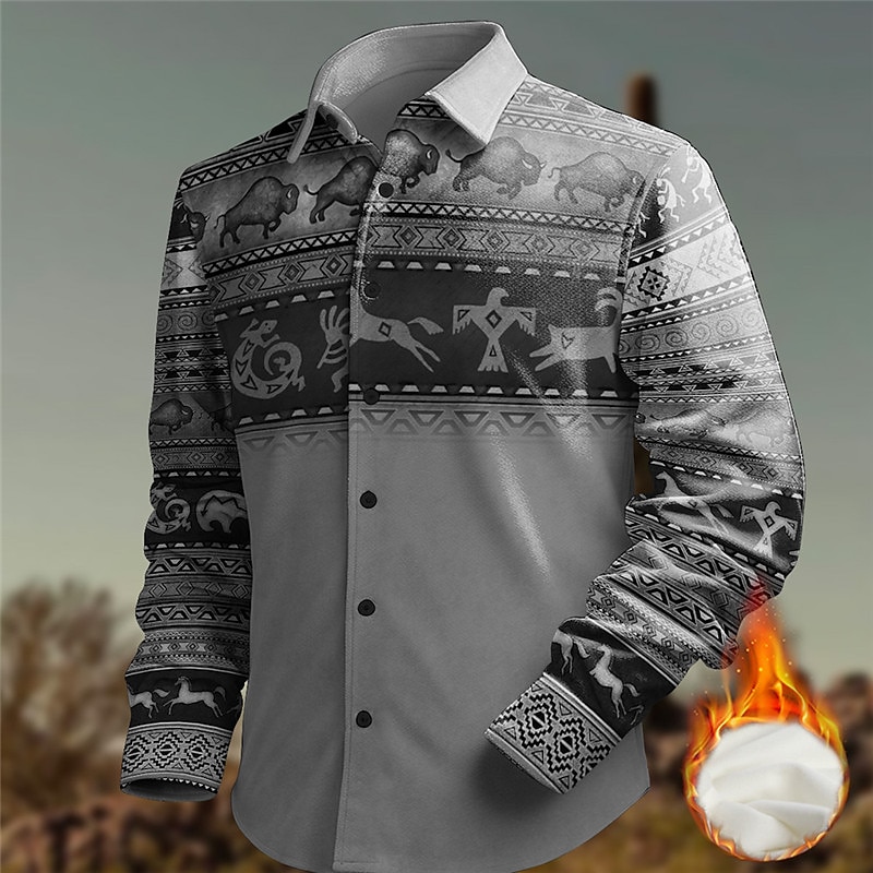 Homme Ethnique Chemise Chemise Western Chemise de cow-boy manche longue Rétro Vintage Tribal Vacances Usage quotidien Sortie Automne hiver Col rabattu Imprimer Bouton bas Toison Bleu Marron Gris de 2025 ? $37.99 –P6