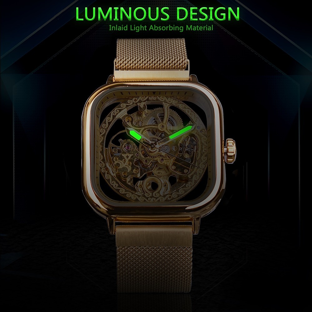 FORSINING Dames Heren mechanische horloges Luxe Grote wijzerplaat Modieus Zakelijk Skelet Automatisch opwindmechanisme Tourbillon Lichtgevend Teräs Horloge 2025 - $51.99 –P4