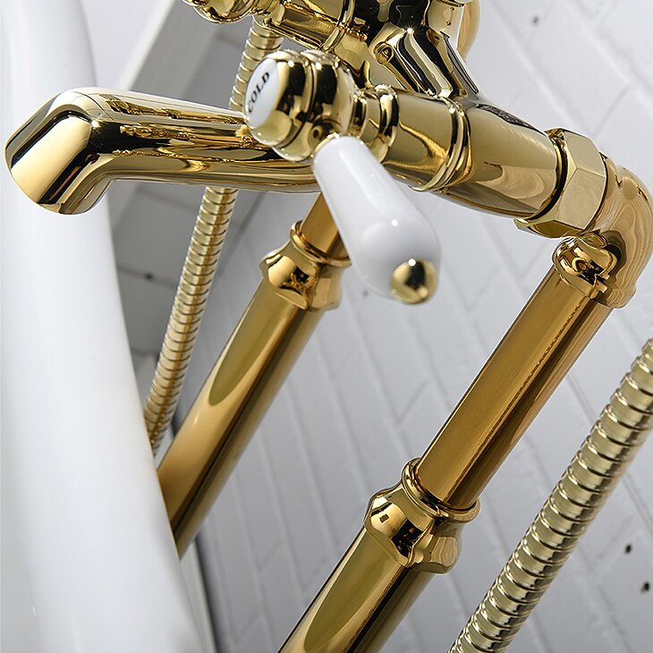Badkraan - Retro vintage Galvanisch verzilveren Vrijstaand Keramische ventiel Bath Shower Mixer Taps 2026 - $845.49 –P2