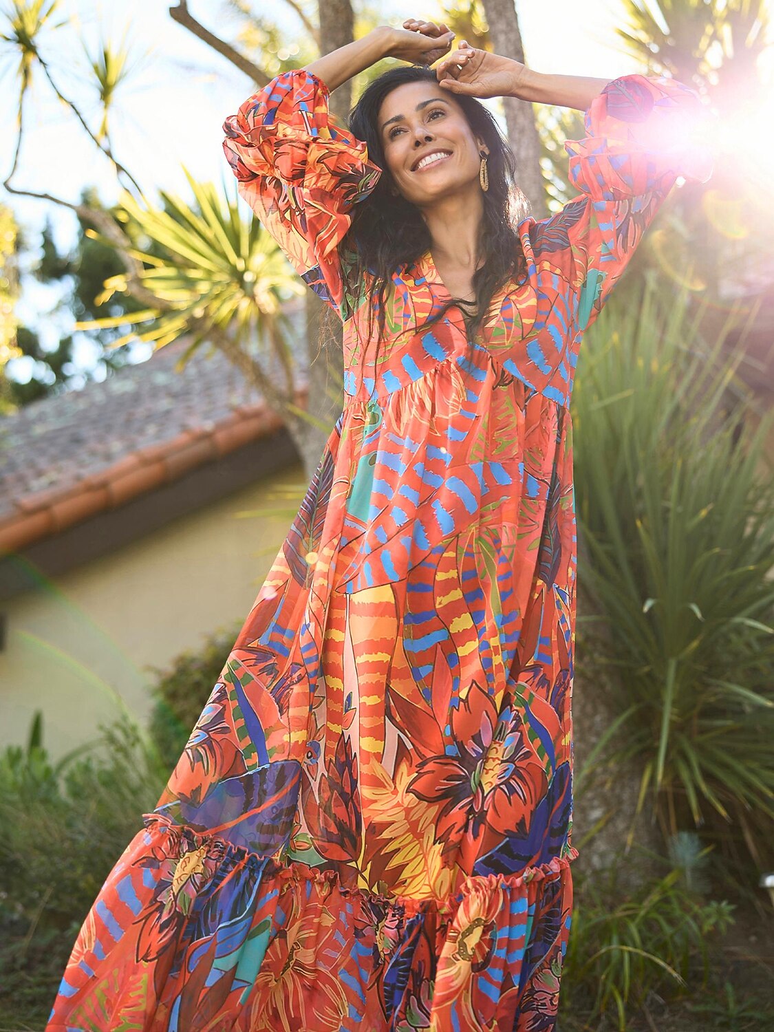 vestido maxi com estampa floral e decote em V de 2025 por $41.99 –P4