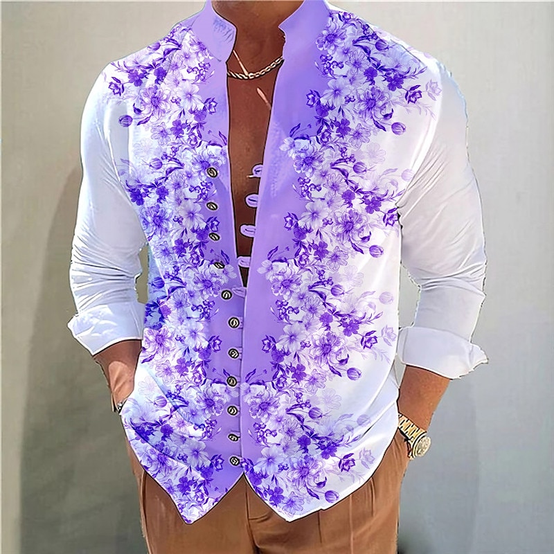 Homme Floral Chemise Chemise boutonnée manche longue Décontractées Usage quotidien Sortie Fin de semaine Printemps été Col Mao Imprimer Bouton bas Jaune Rose Claire Bleu Violet de 2025 ? $26.99 –P8