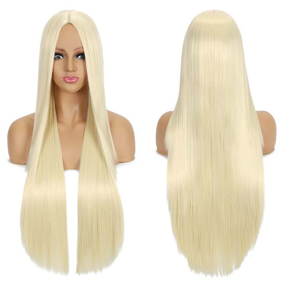 Syntetická paruka Rovná střední část Strojně vyrobená paruka Dlouhá A1 A2 A3 A4 A5 Syntetické vlasy Ženské Cosplay Měkká párty blond růžová červená Halloween paruky 2025 - $16.49 –P12
