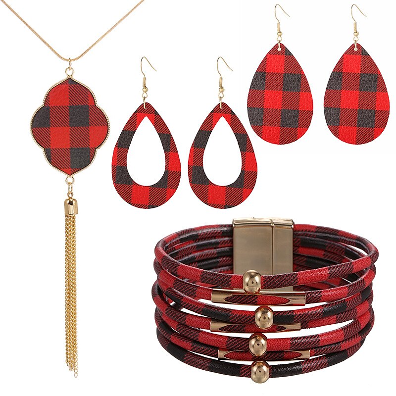 Conjunto de joyería de cuero, aleación de polvo de oro, collar, pendientes, collar, pulsera, conjunto combinado 2025 - $15.99 –P9