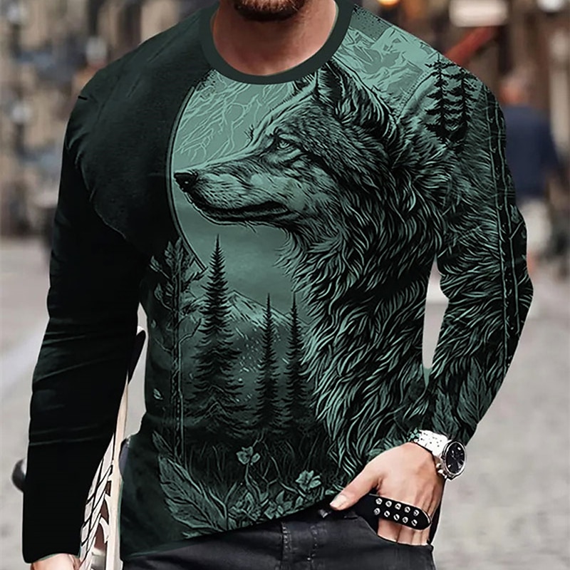 Men's Graphic Animal Wolf T Shirt Long Sleeve T shirt 3D Print Crew Neck Shirt Fashion Designer Casual Sports Outdoor Holiday Going out Blue Purple Brown Spring &  Fall Clothing Apparel S M L XL 2XL 2025 - $21.99 –P3