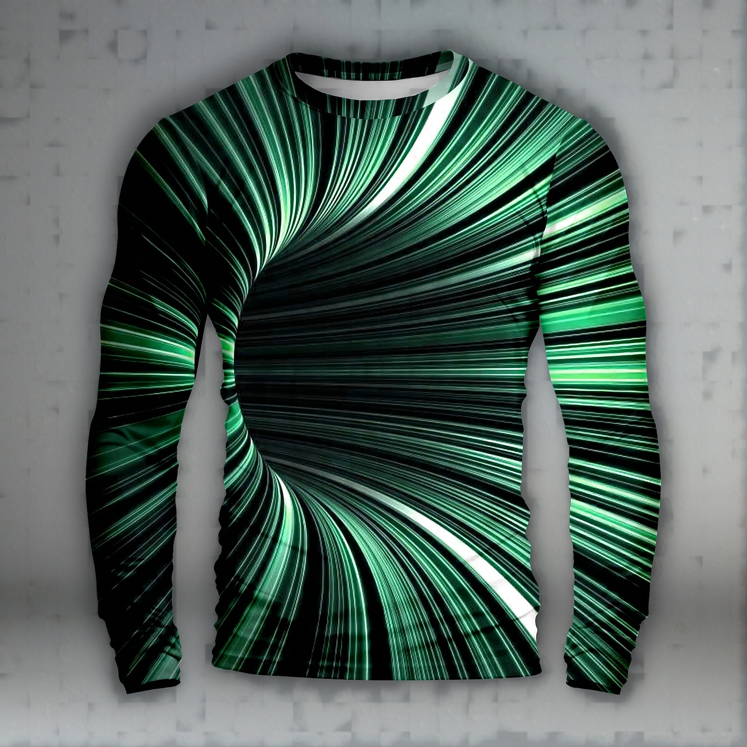 Voor heren Grafisch 3D Print Visueel bedrog Wimpel Lange mouw T-shirt 3D-afdrukken Strakke ronde hals Overhemd Dagelijks Artistiek Casual Feest Casual Feestdagen blauw Groen Lente & Herfst Kleding 2026 - $21.99 –P7