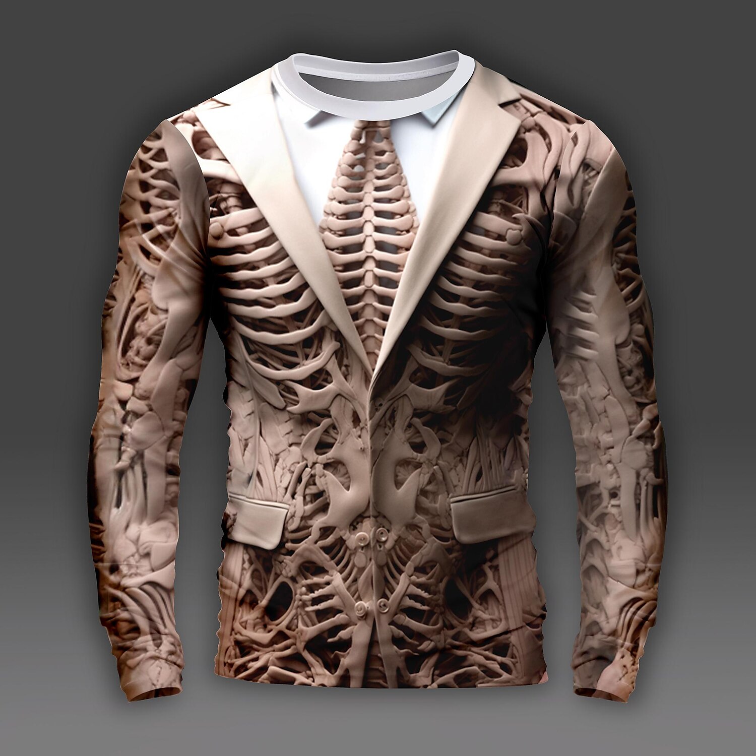 Voor heren Grafisch Doodskoppen Bot Skelet Lange mouw T-shirt 3D-afdrukken Strakke ronde hals Overhemd Dagelijks Ontwerper Artistiek Feest Casual Feestdagen Donker Bruin Licht Bruin Groen Lente 2025 - €17.8 –P7