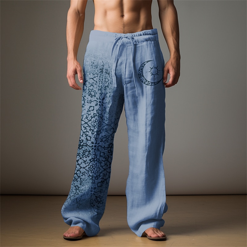 Voor heren Grafisch MOON Linnen broek Broeken Wijde broek Medium Taille Casual Vakantie Alledaagse kleding Uitgaan Lente Herfst Zwart Licht Bruin Blauw 2025 - $28.99 –P5