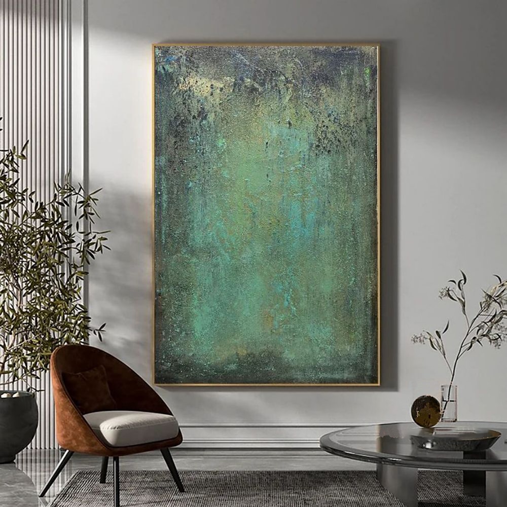 Handgefertigtes Ölgemälde auf Leinwand, Wandkunst, Dekoration, moderner nordischer Minimalismus, grüne Textur für Heimdekoration, gerolltes, rahmenloses, ungedehntes Gemälde 2025 - $92.99 –P3