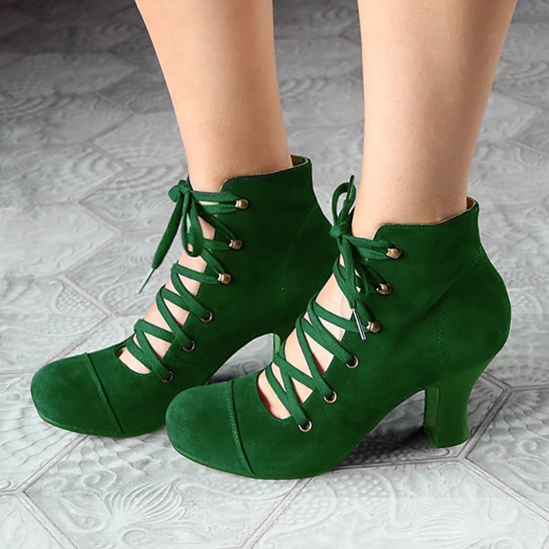 Dámské vintage šněrovací kotníkové boty – retro semišové viktoriánské botičky na vysokém podpatku na večírky, svatby nebo cosplay 2025 - AU $84.99 –P3