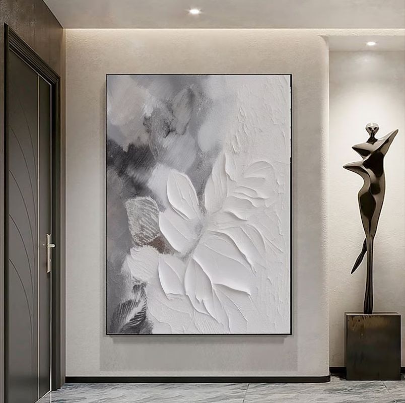 grijze en witte abstracte kunst handgemaakte olieverf op doek wabi sabi kunst aan de muur grijze minimalistische schilderkunst 3D getextureerde Acryl schilderij huis wand decor 2025 - $100.99 –P9