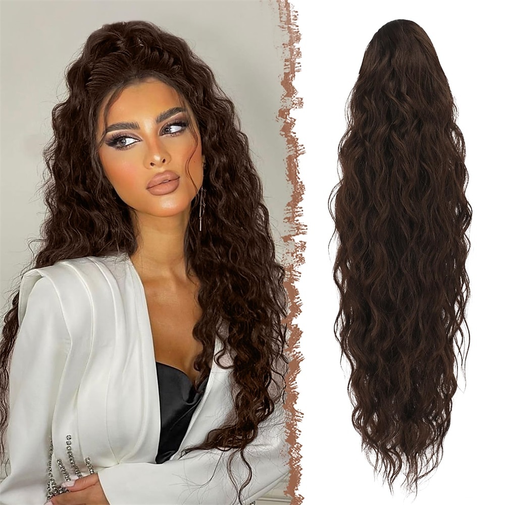 lang krullend golvend trekkoord paardenstaart extensions clip in golvend synthetische haarstukken trekkoord paardenstaarten haarstuk paardenstaart extensie voor vrouwen asblond 26 inch 2025 - $17.99 –P15