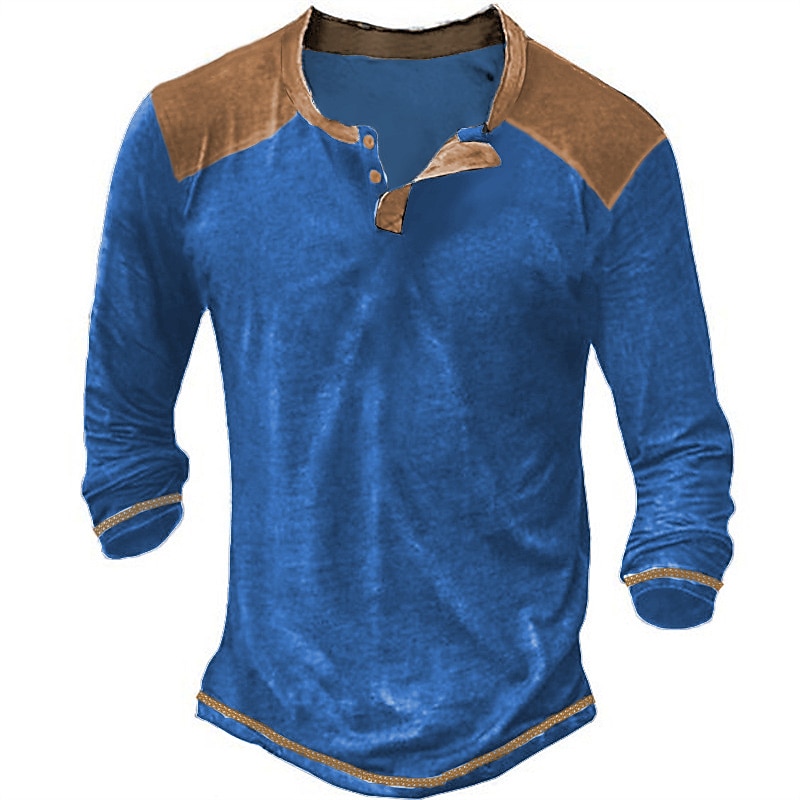 Herren T-Shirt mit Knöpfen T Shirt Henley Hemd Langarmshirt Langarm V Ausschnitt Frühling & Herbst Farbblock Designer Basic Lässig Button-Down Straße Sport Ferien Schwarz Marineblau Khaki Top T-Shirt 2025 - $21.99 –P6