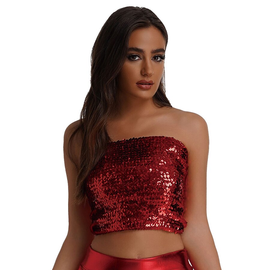 2026年 レトリ／ヴィンテージ 1980年代 メタリック色 チューブトップ ディスコ スパンコール 純色 仮装 女性用 カーニバルコスチューム カーニバル 性能 プロムドレス クラブ 成人 上着  コレクション – $20.99 –P10