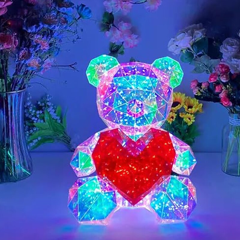 هدايا عيد الحب للنساء والأمهات، دمية دب لامعة وإضاءة LED تحمل قلبًا ورديًا، هدايا دائمة للاحتفال بالذكرى السنوية وأعياد الميلاد، مصباح جالاكسي بحجم 10 بوصات - مع صندوق هدايا شفاف 2026 - $147.99 –P2