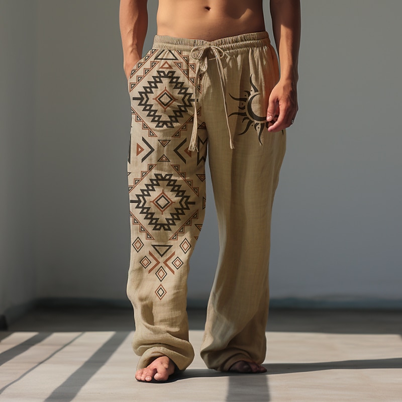 Men's Ethnic Sunfire Casual Pants Pants Trousers Baggy Pants Mid Waist Vintage Outdoor Streetwear Daily Wear Fall & Winter Black White Green 2026 - $31.99 –P10