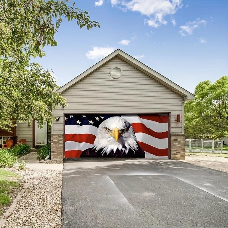 Couvercle de porte de garage extérieur avec aigle américain pour le 4 juillet bannière du jour de l'indépendance grande décoration de toile de fond pour la porte de garage extérieure décorations de 2026 ? $32.99 –P5