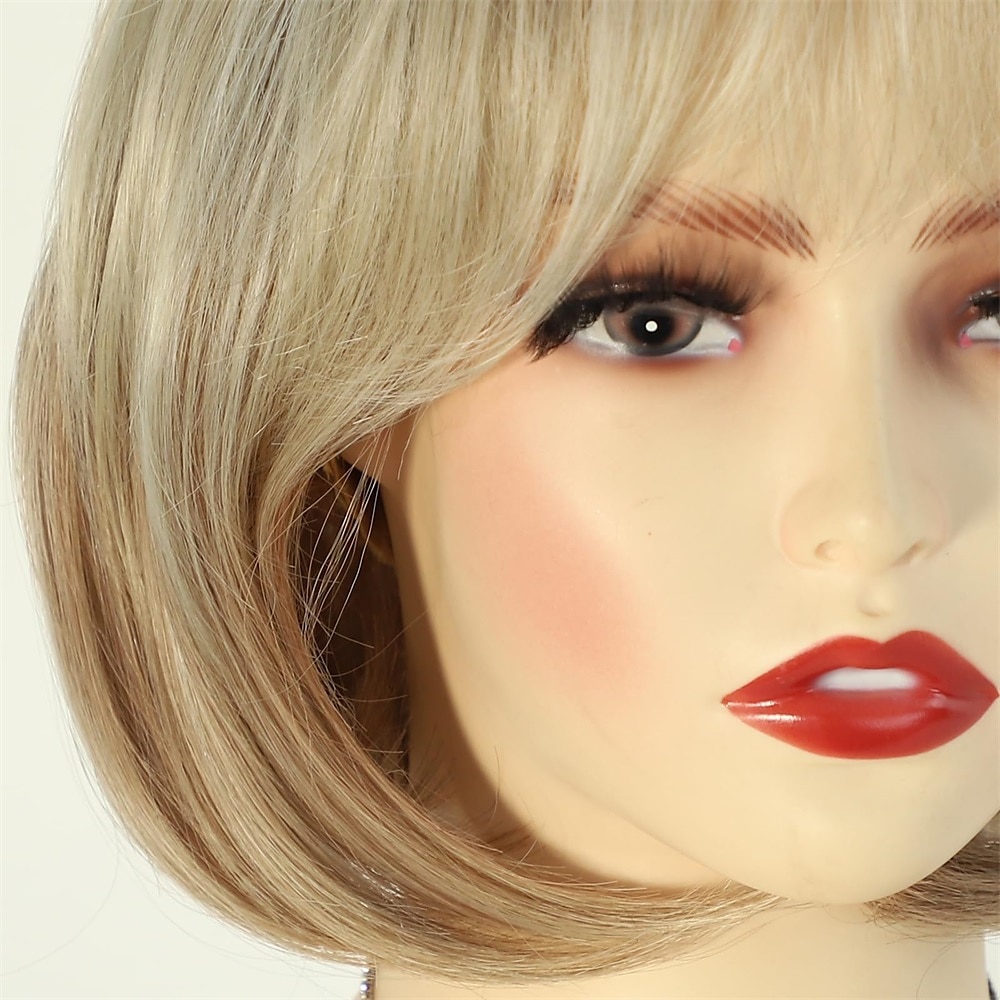 peruci scurte blonde cu breton pentru femei albe ombre blond mixt maro ondulat bob perucă sintetică stratificată cu aspect natural peruci de păr scurt pentru bătrâne peruci de petrecere de zi cu zi 2025 - $21.99 –P2
